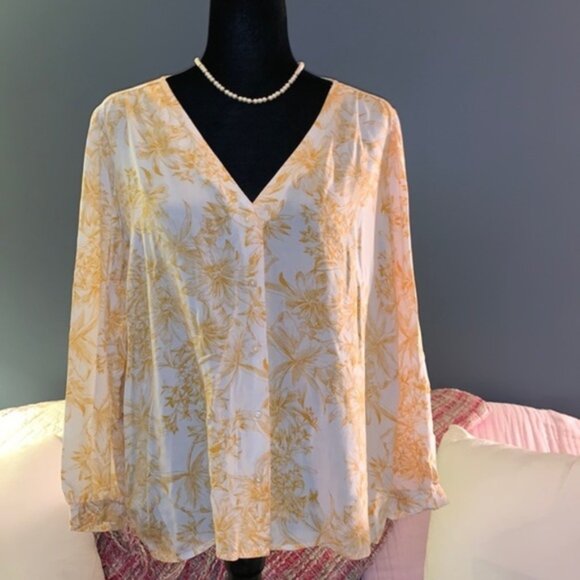 Gap Size XL Floral Boho V Neckline Long Sleeve Blouse - Picture 1 of 11